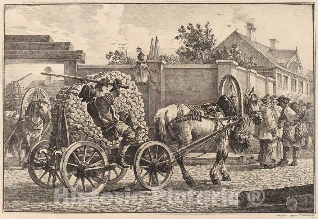 Art Print : Orlovskii, Russian Porter Carrying Wood on a Cart, 1820 - Vintage Wall Art