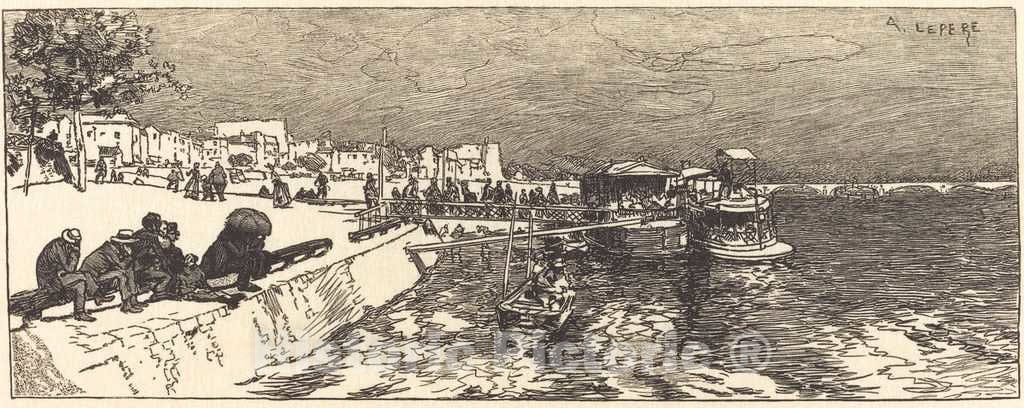 Art Print : Auguste LepÃ¨re, Pier at Bercy (Embarcadere a Bercy), 1890 - Vintage Wall Art