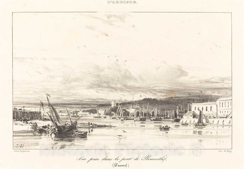 Art Print : Jules DuprÃ©, View in Plymouth Port (Vue Prise Dans le Port de Plymouth), 1836 - Vintage Wall Art