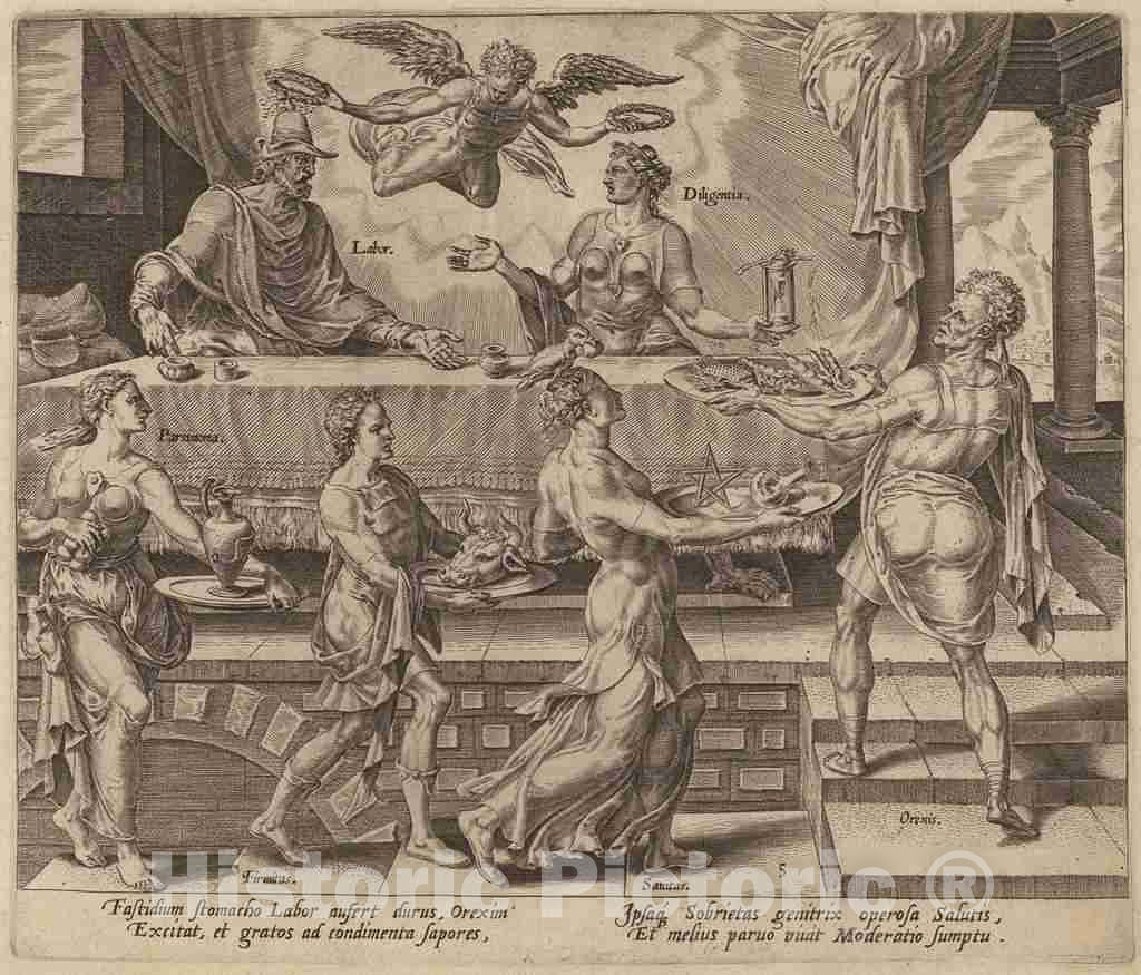 Art Print : Galle After Van Heemskerck, Labor and Diligence Enjoying Their Simple Meal, 1572 - Vintage Wall Art