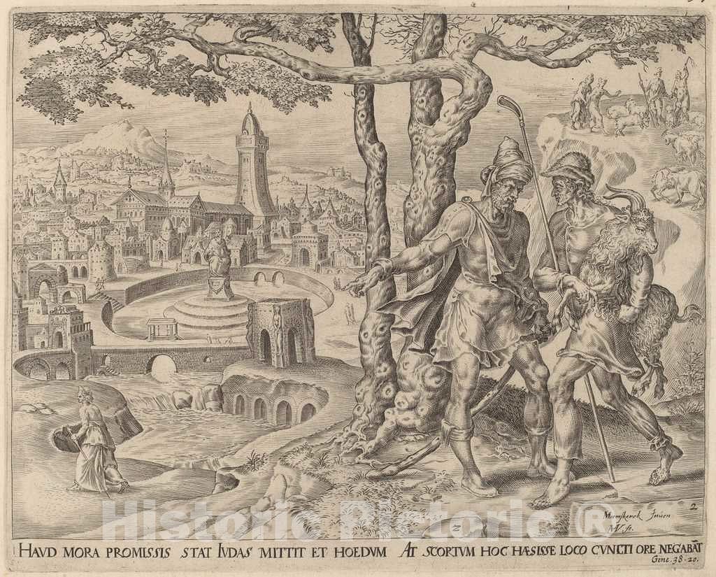 Art Print : Muller After Heemskerck, Hirah The Adullamite with The Kid, c. 1566 - Vintage Wall Art