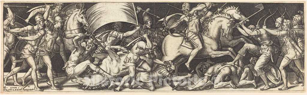 Art Print : Etienne Delaune, Battle of Horsemen and Foot Soldiers - Vintage Wall Art