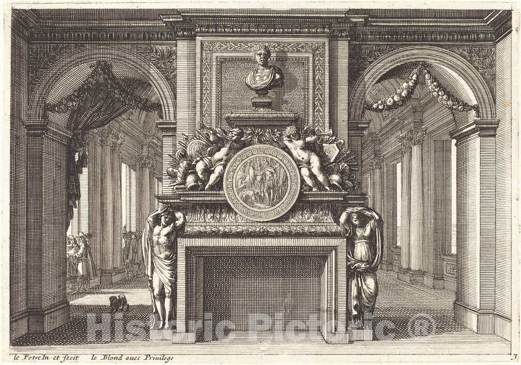 Art Print : Jean Lepautre, Fireplaces and Other Interior Decorations - Vintage Wall Art