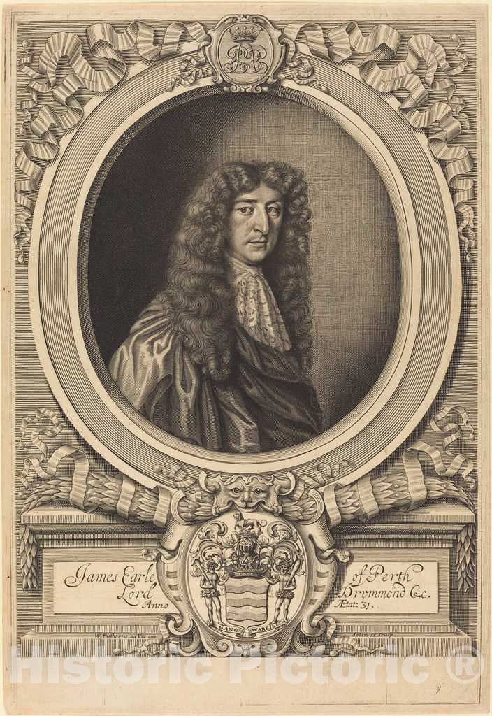 Art Print : Faithorne After Lely, James Drummond, Earl of Perth - Vintage Wall Art