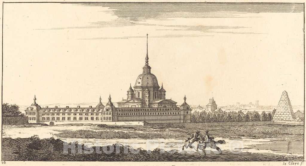 Art Print : SÃ©bastien Le Clerc I, Landscape with Monastery, 1673 - Vintage Wall Art