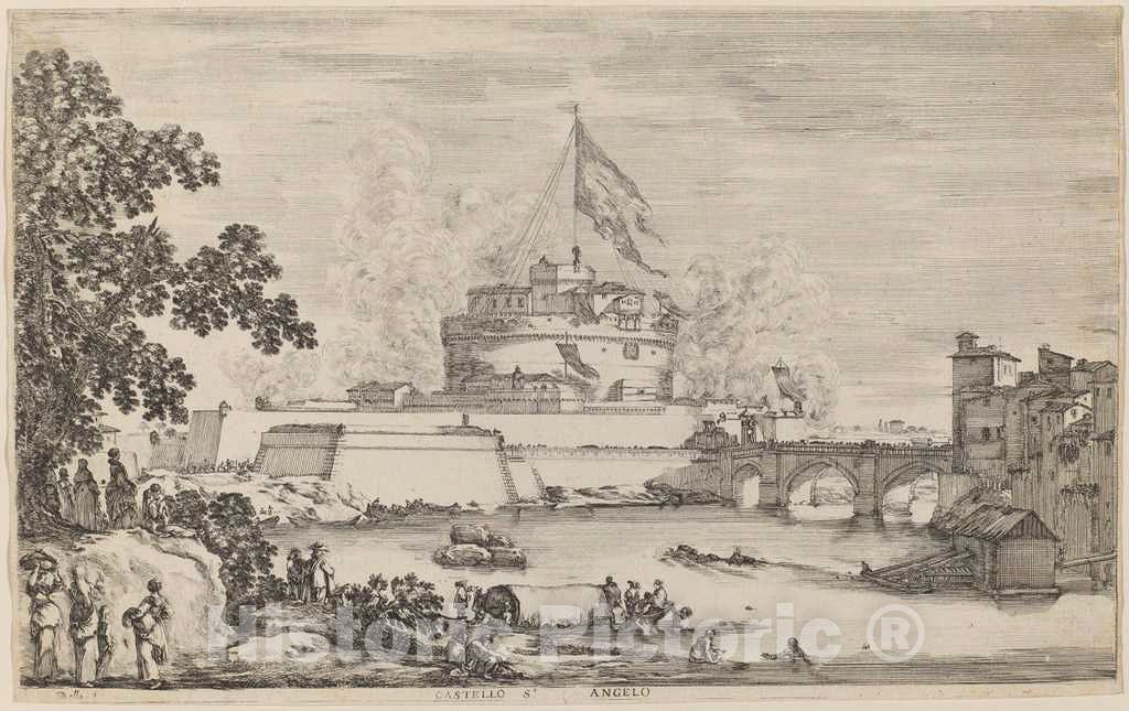 Art Print : Stefano Della Bella, Castel Sant'Angelo, Rome, c. 1634 - Vintage Wall Art