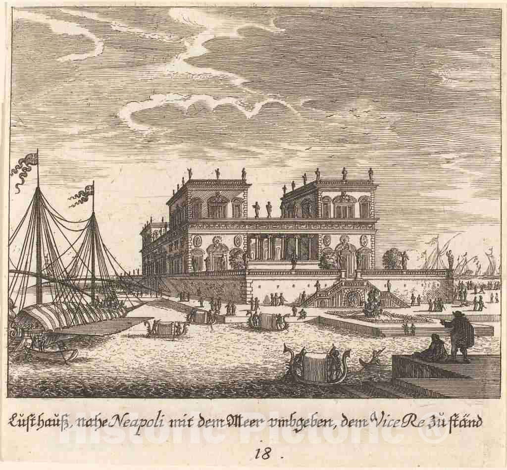 Art Print : KÃ¼sel After Johann Wilhelm Baur, Palace, Vice Re, Naples, 1681 - Vintage Wall Art