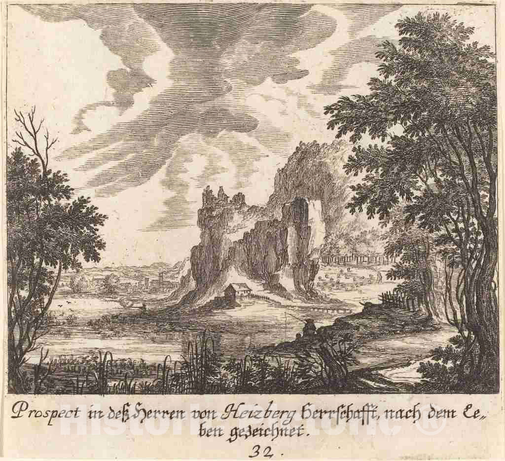 Art Print : KÃ¼sel After Johann Wilhelm Baur, Mountain View, 1681 - Vintage Wall Art