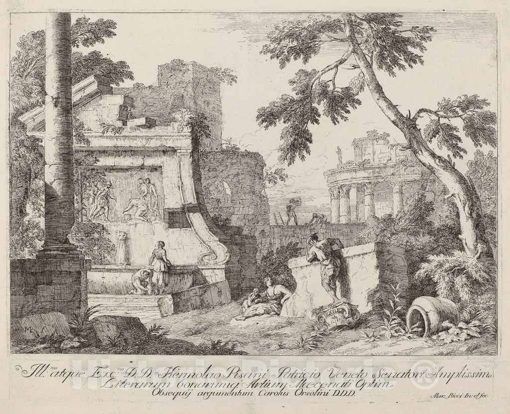 Art Print : Marco Ricci, Landscape with Ruins - Vintage Wall Art