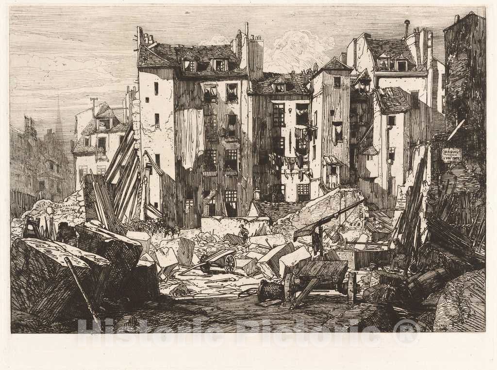 Art Print : Maxime Lalanne, Demolition for The Opening of The rue des Ecoles (Demolitions Pour le percement de la rue des Ecoles) - Vintage Wall Art