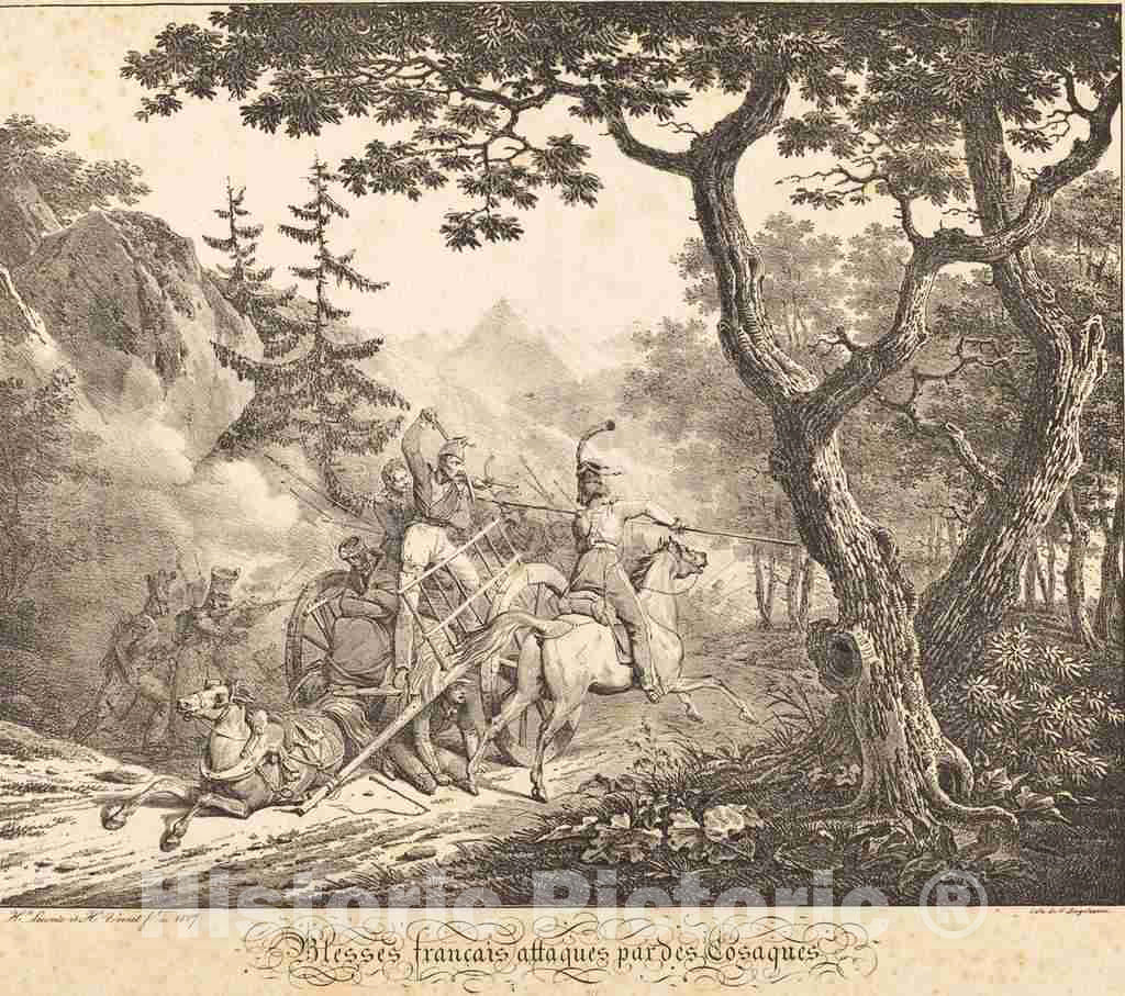 Art Print : Vernet and Lecomte, Wounded French Attacked by a Cosack, 1817 - Vintage Wall Art