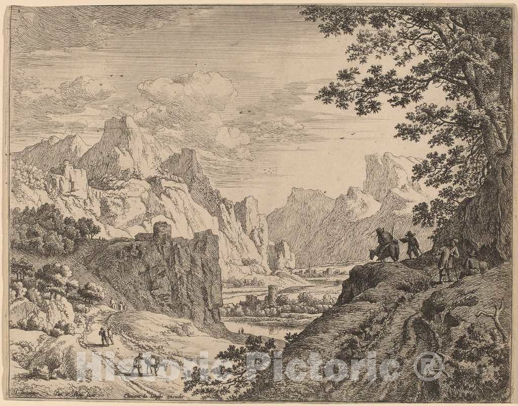Art Print : Jan Van Aken After Herman Saftleven, View of The River Rhine - Vintage Wall Art