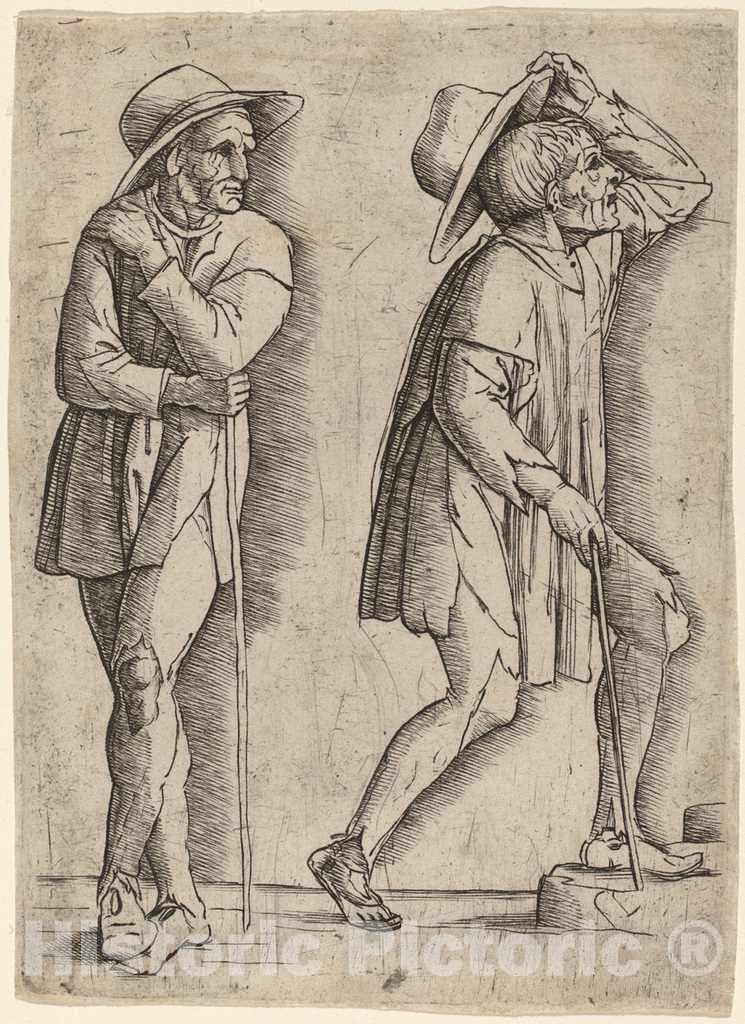 Art Print : Mantegna, Two Peasants, c.1490 - Vintage Wall Art