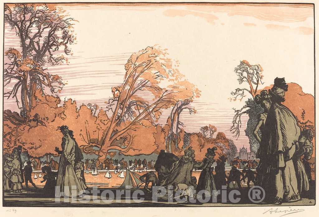 Art Print : Auguste LepÃ¨re, Pond in The Tuileries (Le Bassin des Tuileries), 1898 - Vintage Wall Art