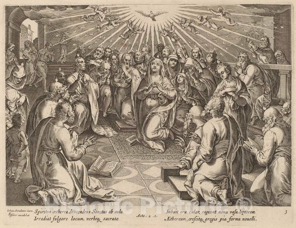 Art Print : Galle After Jan Van der Straet, Pentecost - Vintage Wall Art