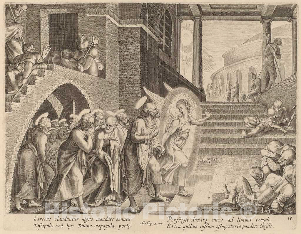 Art Print : Galle After Van Heemskerck, The Apostles Delivered from Prison by an Angel - Vintage Wall Art