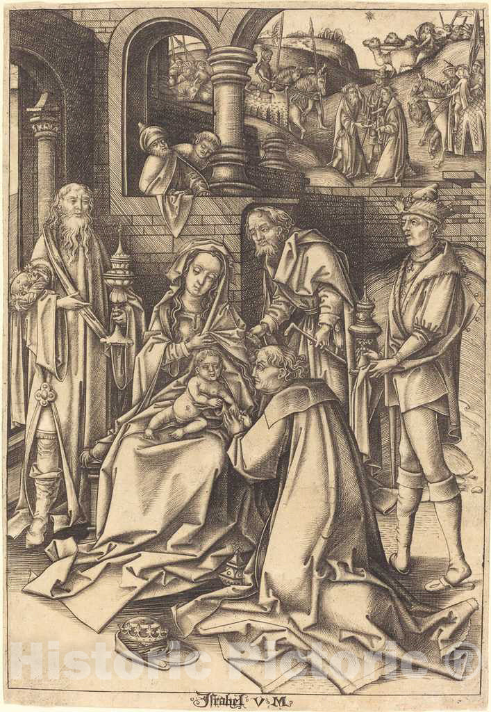 Art Print : Meckenem After Hans Holbein The Elder, The Adoration of The Magi, c.1495 - Vintage Wall Art