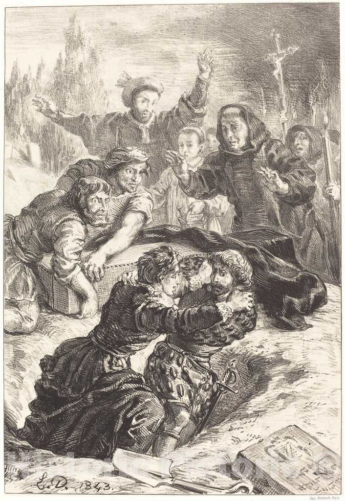 Art Print : EugÃ¨ne Delacroix, Hamlet and Laertes in The Grave of Ophelia (Act V, Scene I), 1843 - Vintage Wall Art