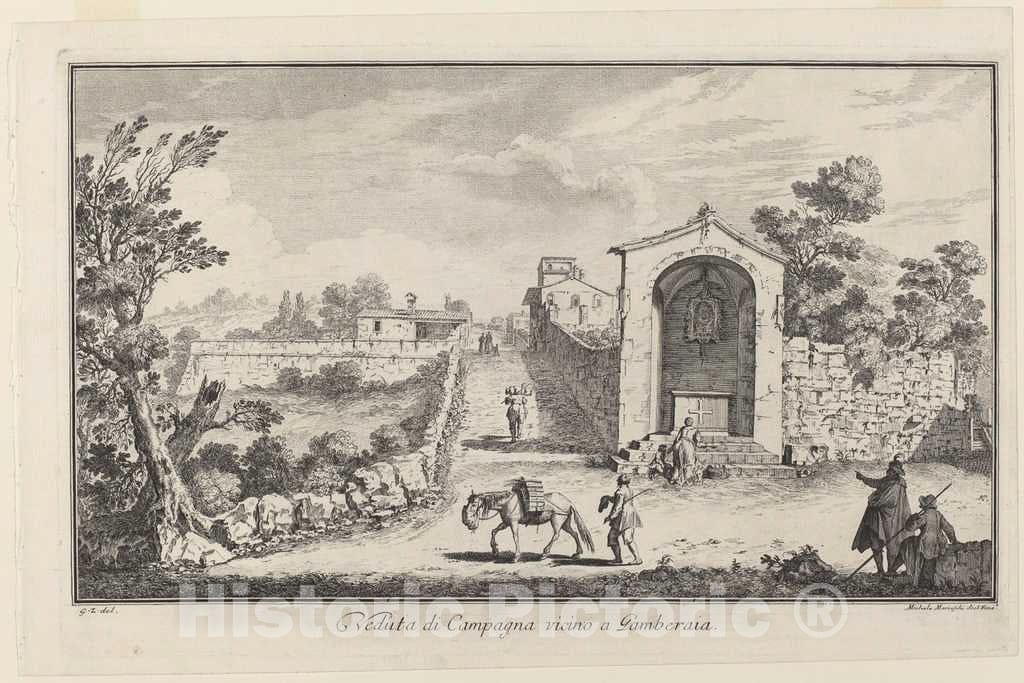 Art Print : Michele Marieschi After Zocchi, Veduta di Campagna vincino a Gamberaia - Vintage Wall Art
