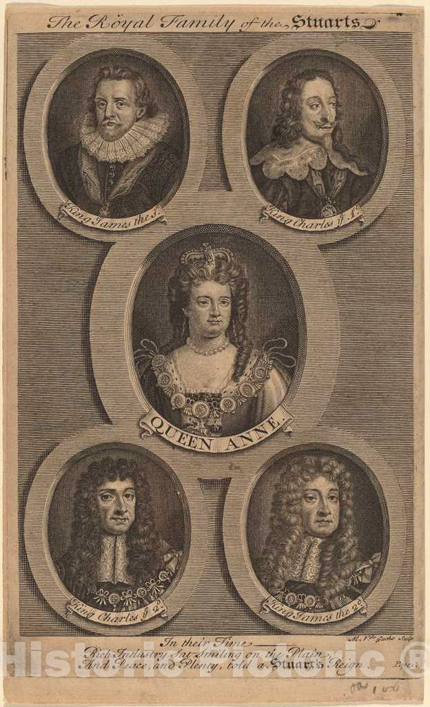 Art Print : Michiel Van der Gucht, The Royal Family of The Stuarts - Vintage Wall Art