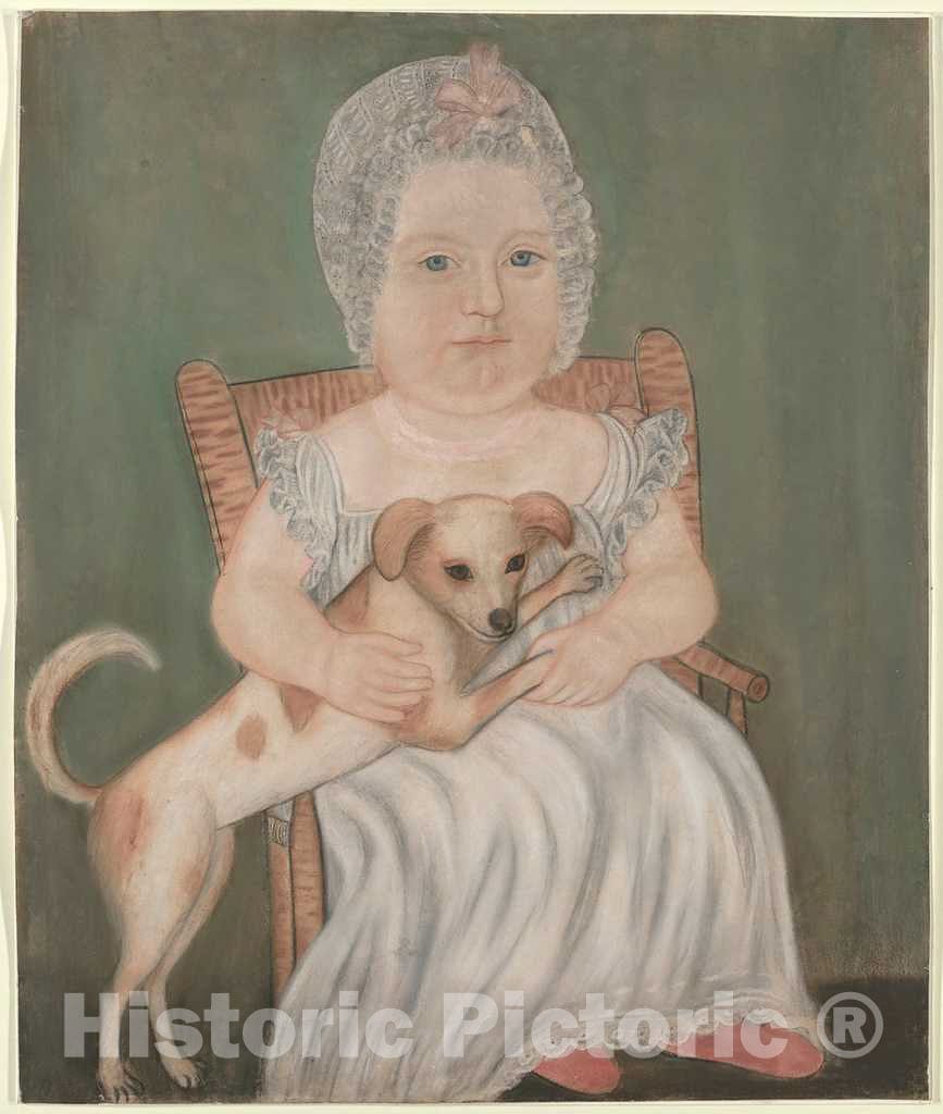 Art Print : Micah Williams, Child with Pet Dog, c. 1825 - Vintage Wall Art