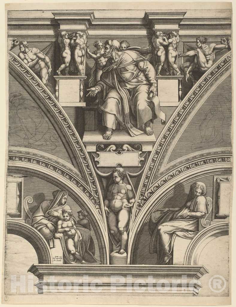 Art Print : Ghisi After Michelangelo, The Prophet Ezekiel, 1570s - Vintage Wall Art
