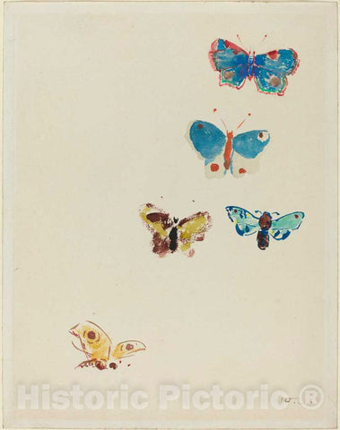 Art Print : Odilon Redon, Five Butterflies, c. 1912 - Vintage Wall Art