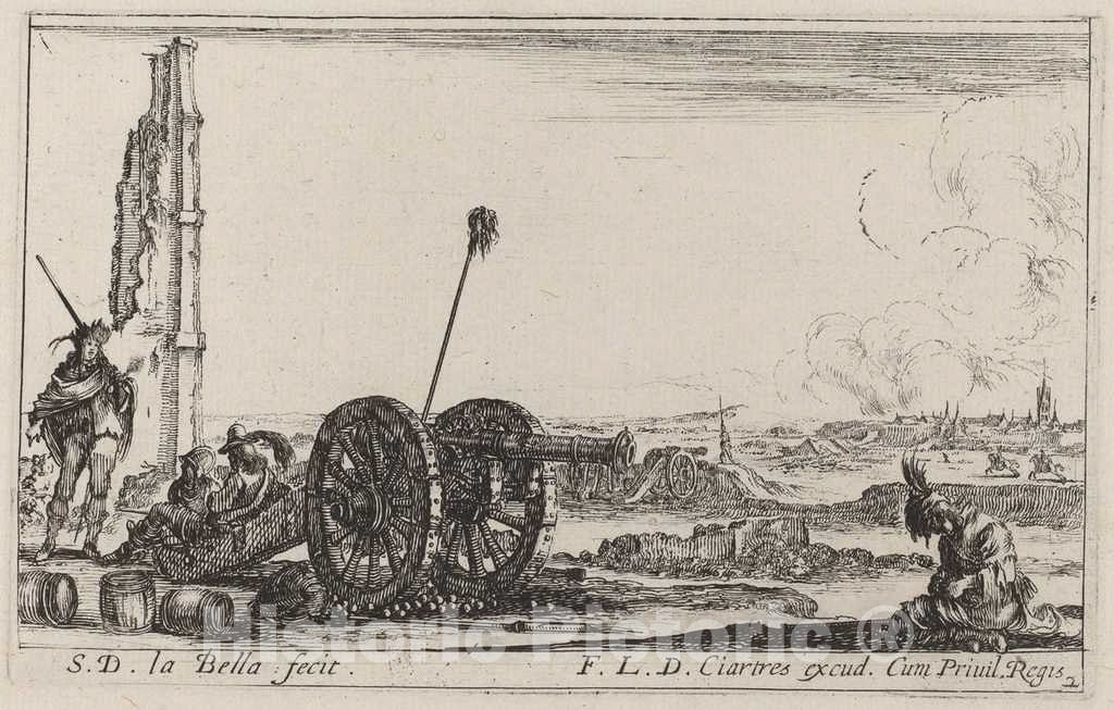 Art Print : Stefano Della Bella, The Cannon, c. 1641 - Vintage Wall Art
