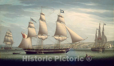 Art Print : Robert Salmon, The Ship Favorite Maneuvering Off Greenock, 1819 - Vintage Wall Art