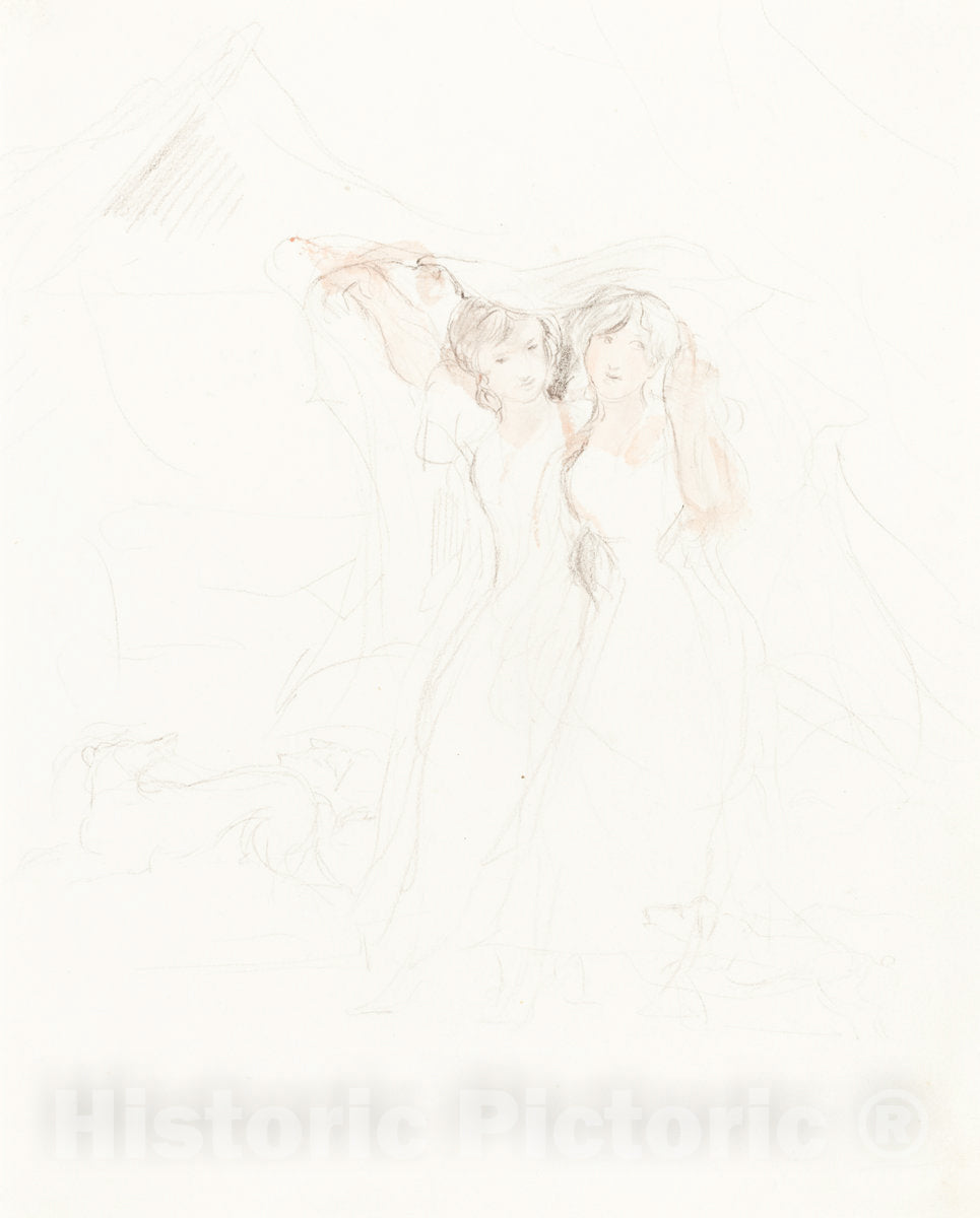 Art Print : Sir David Wilkie, Two Girls Under a Cloak - Vintage Wall Art