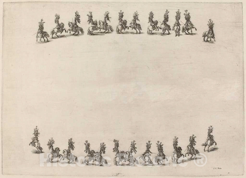 Art Print : Stefano Della Bella, Twenty-Four Cavorting Cavaliers, 1652 - Vintage Wall Art