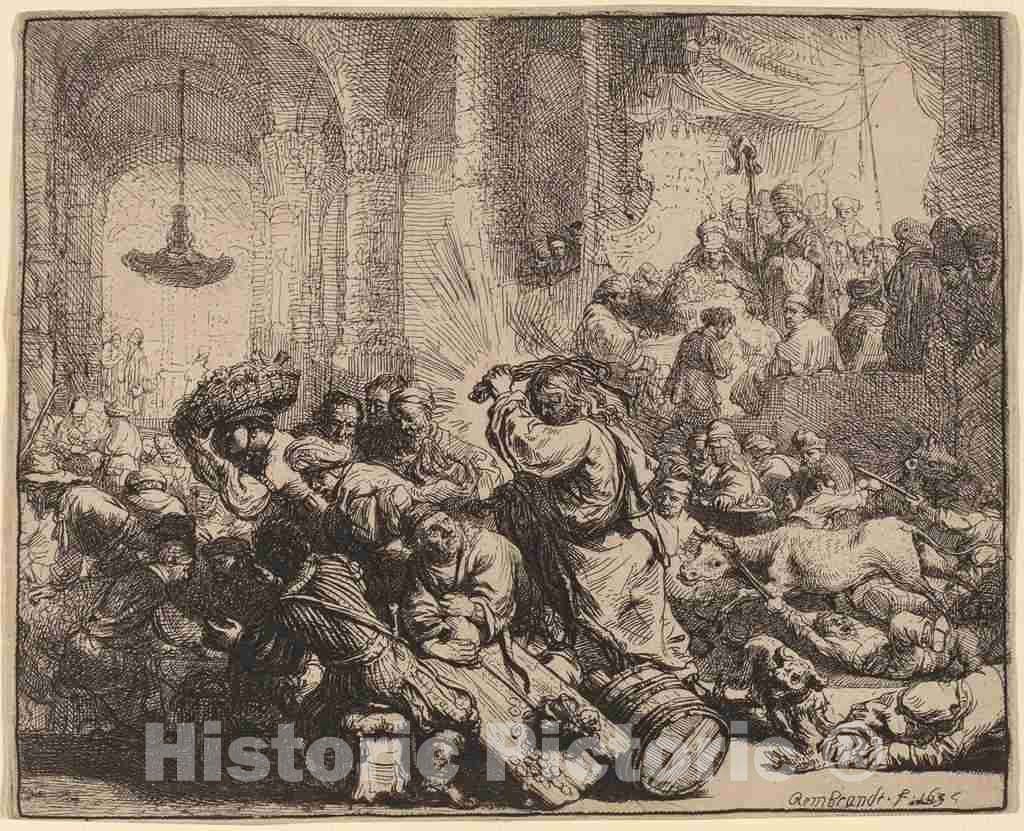 Art Print : Rembrandt, Christ Driving The Money Changers from The Temple, 1635 - Vintage Wall Art