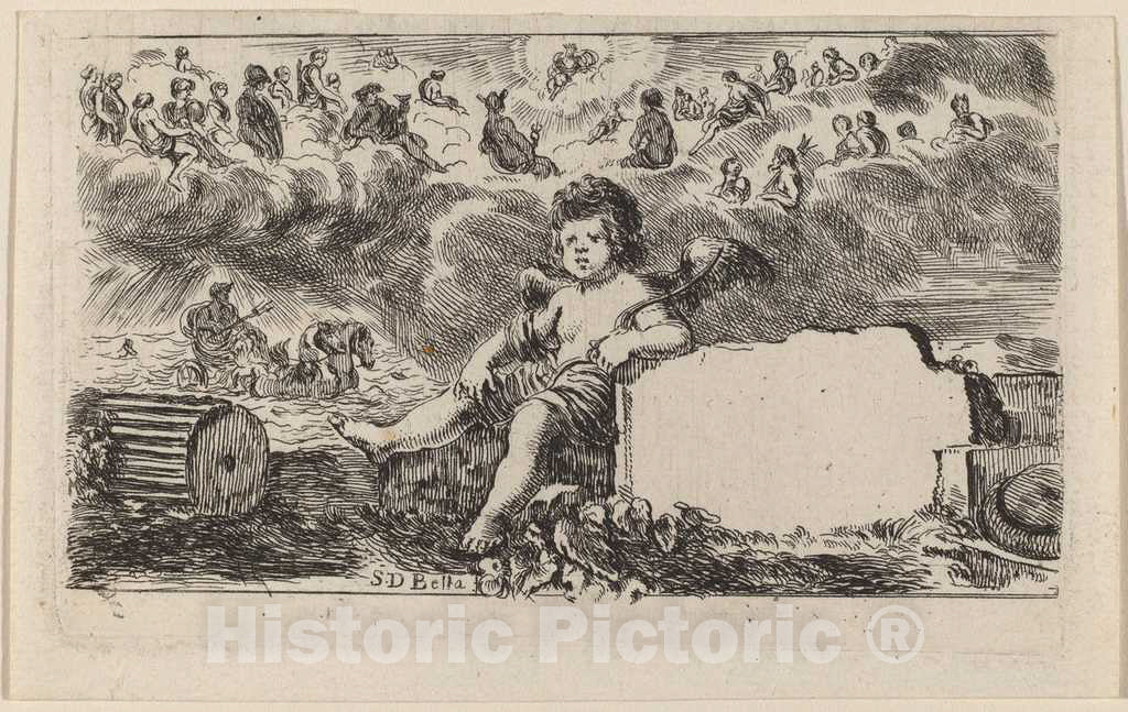 Art Print : Stefano Della Bella, Title Page for Jeu des Mythologie, 1644 - Vintage Wall Art