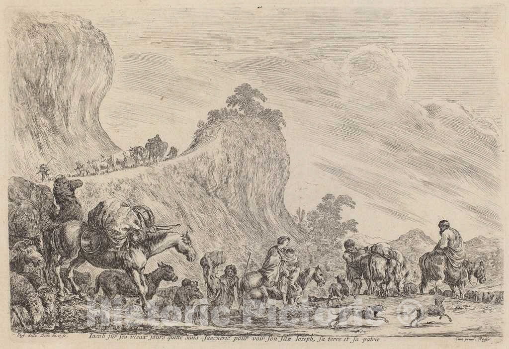Art Print : Stefano Della Bella, The Departure of Jacob to Egypt, 1647 - Vintage Wall Art