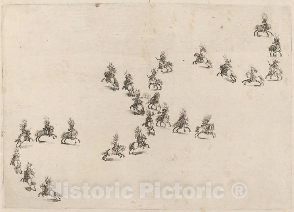 Art Print : Stefano Della Bella, Twenty-Four Cavaliers in Double S Formation, 1652 - Vintage Wall Art