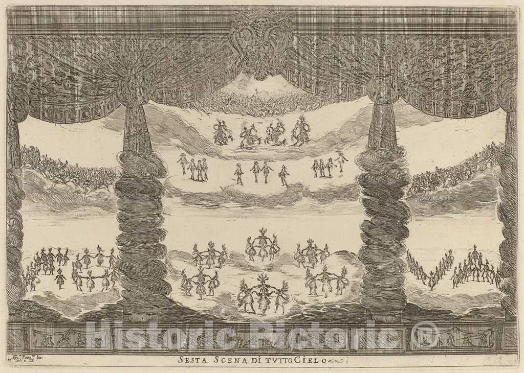 Art Print : Stefano Della Bella, Sesta Scena di Tutto Cielo, 1637 - Vintage Wall Art