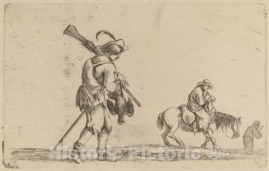 Art Print : Stefano Della Bella, Soldier Holding a Fowl by The Feet - Vintage Wall Art