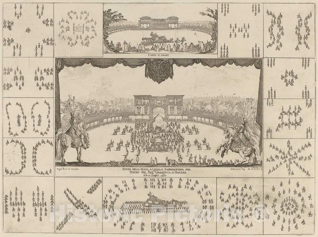 Art Print : Stefano Della Bella, Tournament Executed in Florence for The Marriage of Grand Duke Ferdinand I, 1637 - Vintage Wall Art
