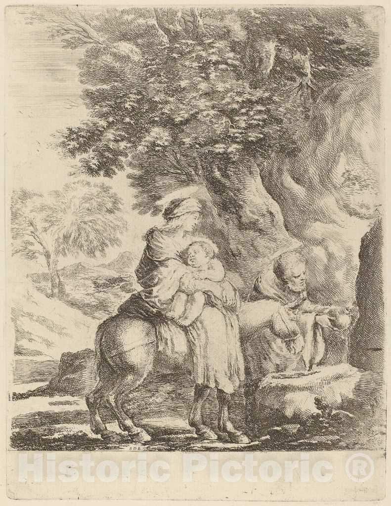 Art Print : Stefano Della Bella, The Flight into Egypt - Vintage Wall Art
