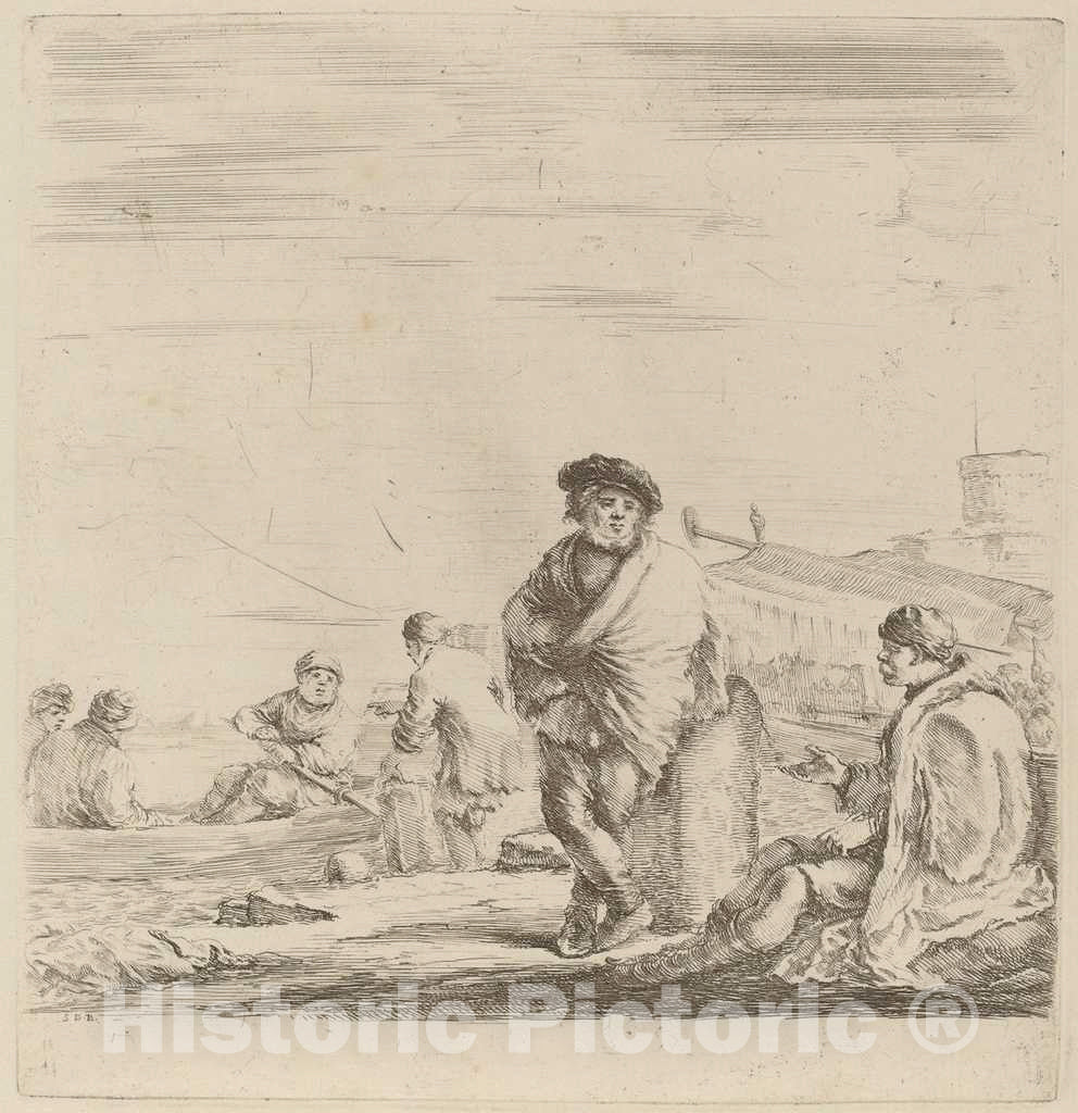 Art Print : Stefano Della Bella, Standing Sailor Talking with a Seated Levantine - Vintage Wall Art