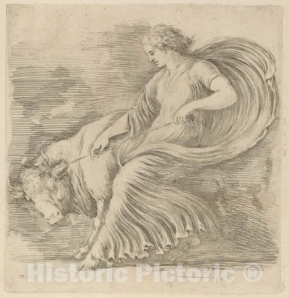 Art Print : Stefano Della Bella, Woman with a Young Bull - Vintage Wall Art