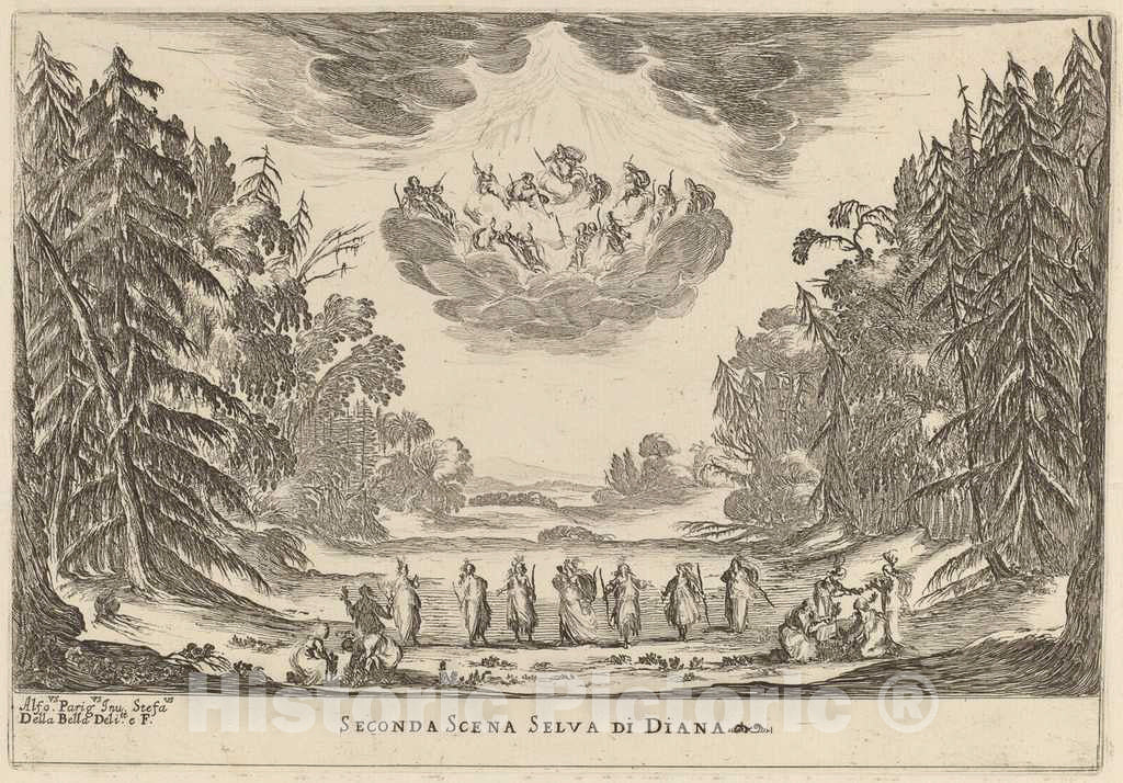 Art Print : Stefano Della Bella, Seconda Scena Selva di Diana, 1637 - Vintage Wall Art