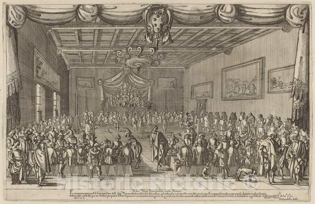 Art Print : Stefano Della Bella, The Banquet of The Piacevoli, 1627 - Vintage Wall Art