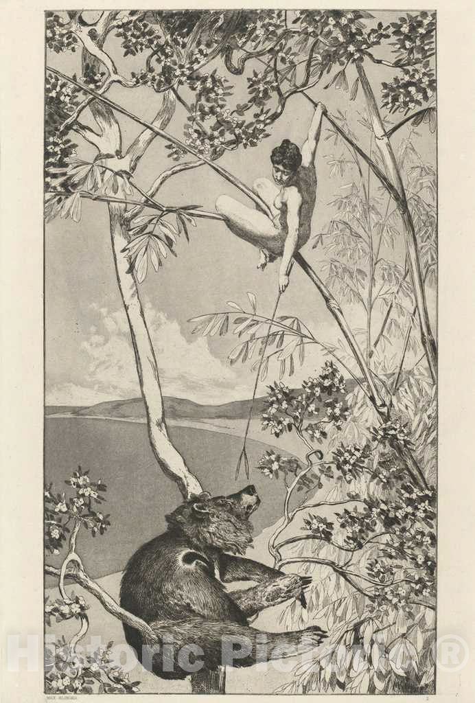 Art Print : Max Klinger, Bear and Elf (BÃ¤r und Elfe): pl.1, 1881 - Vintage Wall Art