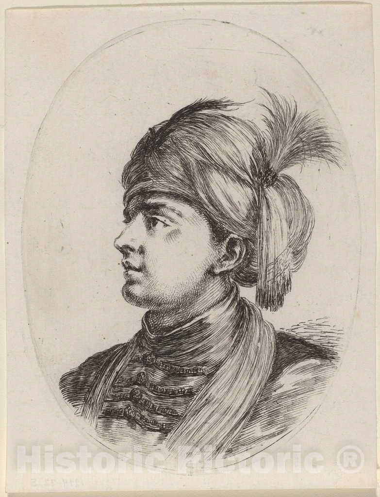 Art Print : Stefano Della Bella, Young Moor in a Feathered Turban, Turned to The Left, c.1650 - Vintage Wall Art