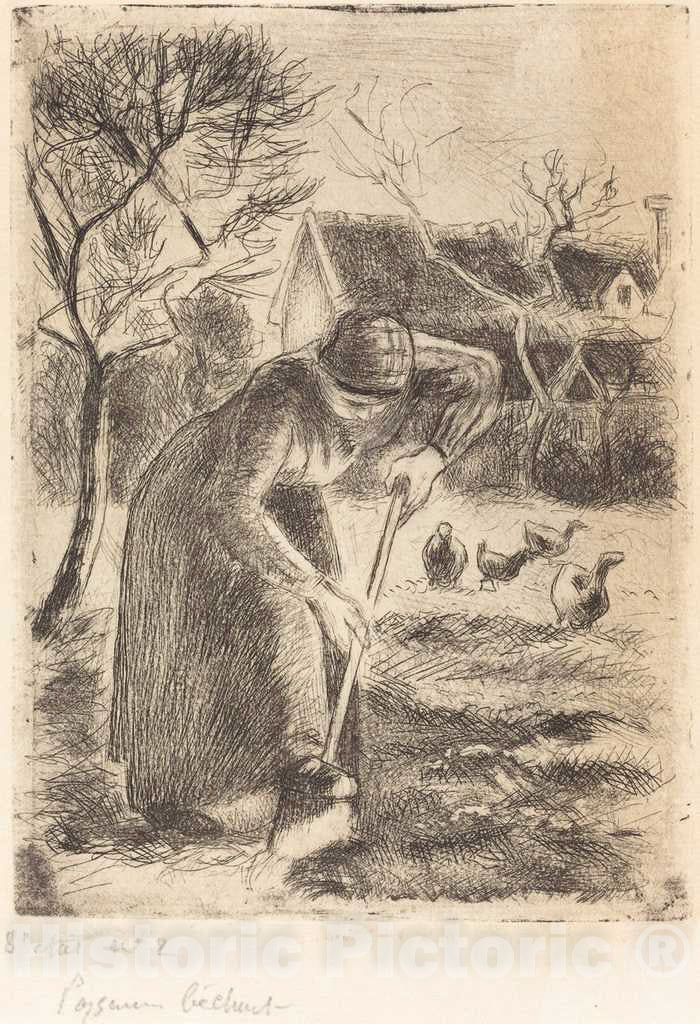 Art Print : Camille Pissarro, Paysanne bÃªchant (Peasant Laboring), 1890 - Vintage Wall Art