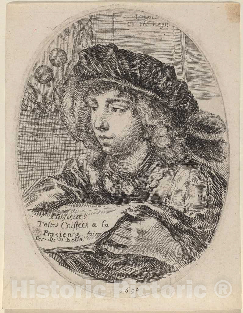 Art Print : Stefano Della Bella, Title Page for Plusieurs Testes CoiffÃ©es a la Persienne, 1650 - Vintage Wall Art
