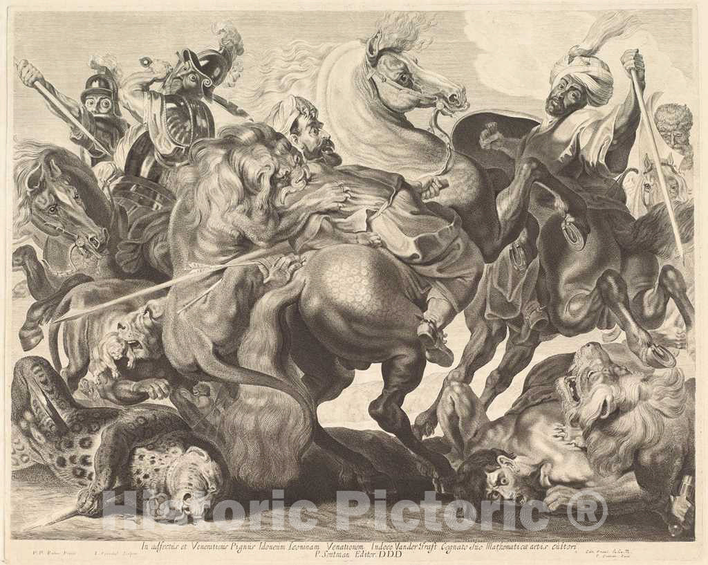 Art Print : Suyderhoff After Rubens, A Lion Hunt - Vintage Wall Art