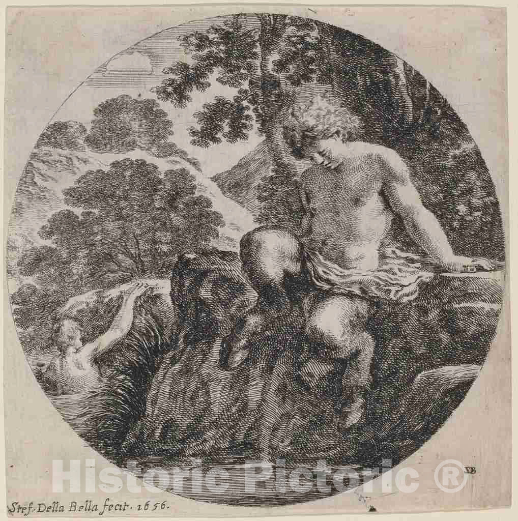 Art Print : Stefano Della Bella, Young Satyr at The Bank of a Stream, 1656 - Vintage Wall Art