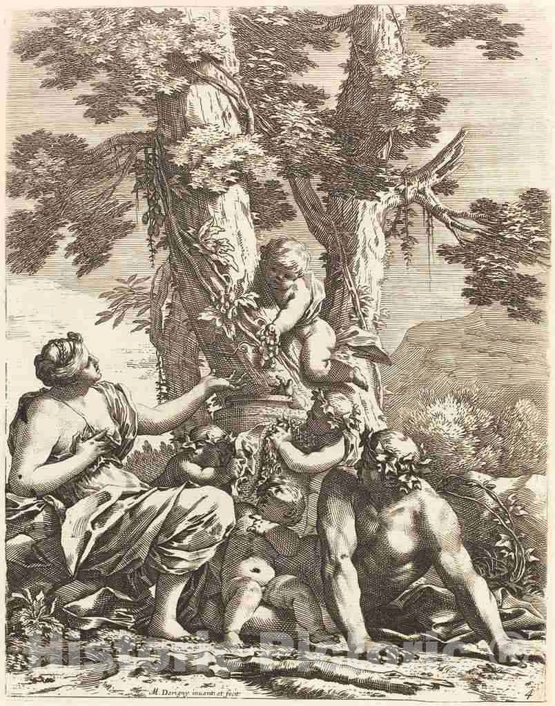 Art Print : Michel Dorigny, Bacchanal with Seated Bacchante, 1650s - Vintage Wall Art